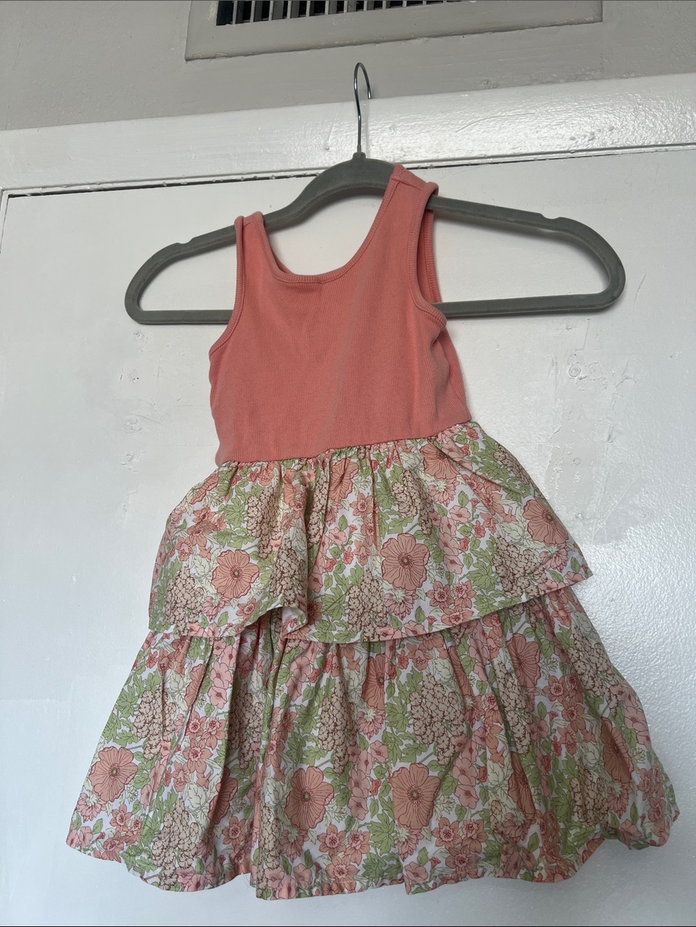 Janie and Jack Girls Coral Pink wFloral Tiered Dress s